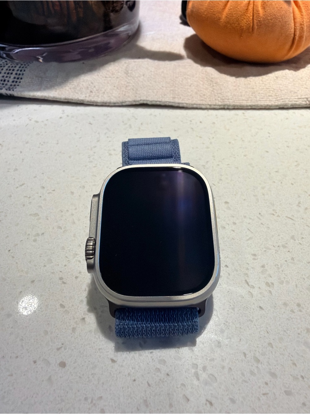 Apple Silver Smartwatch with Blue Fabric Band